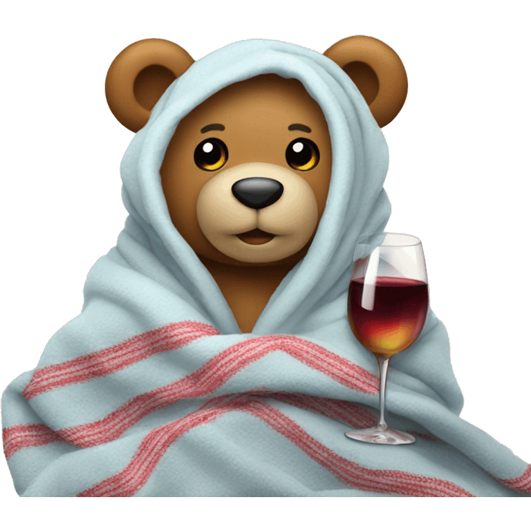 a Christmas teddy happy bear wrapped in a blanket with glass wine emoji