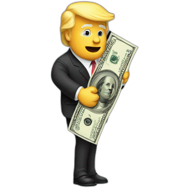 Trump hugging dollar sign emoji