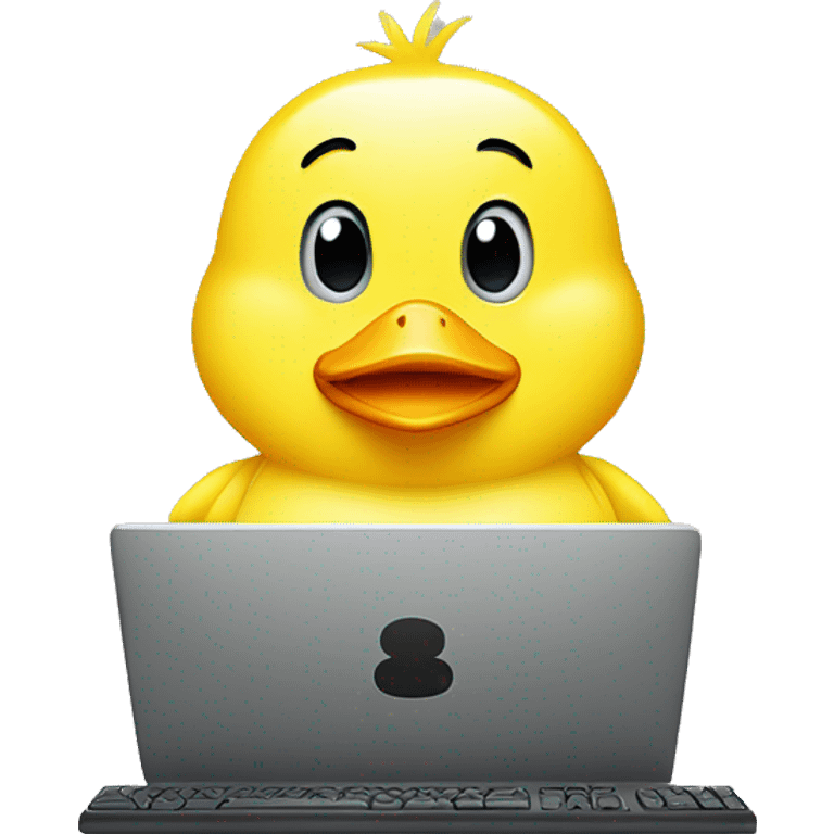 Cute yellow duck  behind computer writing code emoji