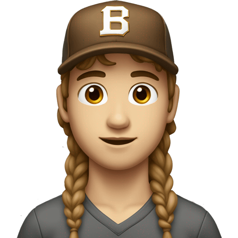 Teenager boy type italian, White skin, with baseball cap backwards with long wavy brown hair (Which go down behind to the nape of the neck), Little bit dezoom emoji