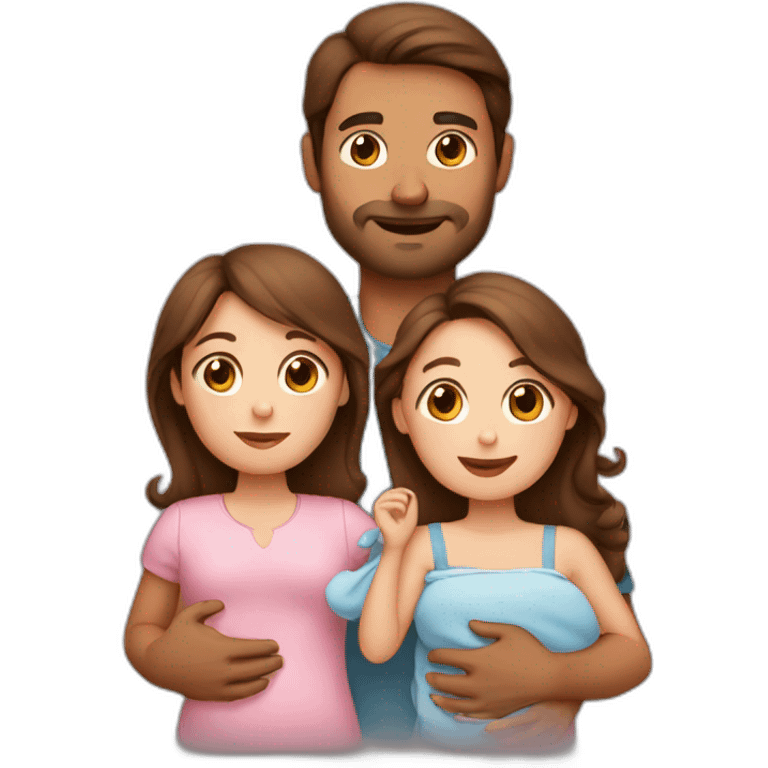 Brown hair father, long Brown hair mother holding a baby girl emoji