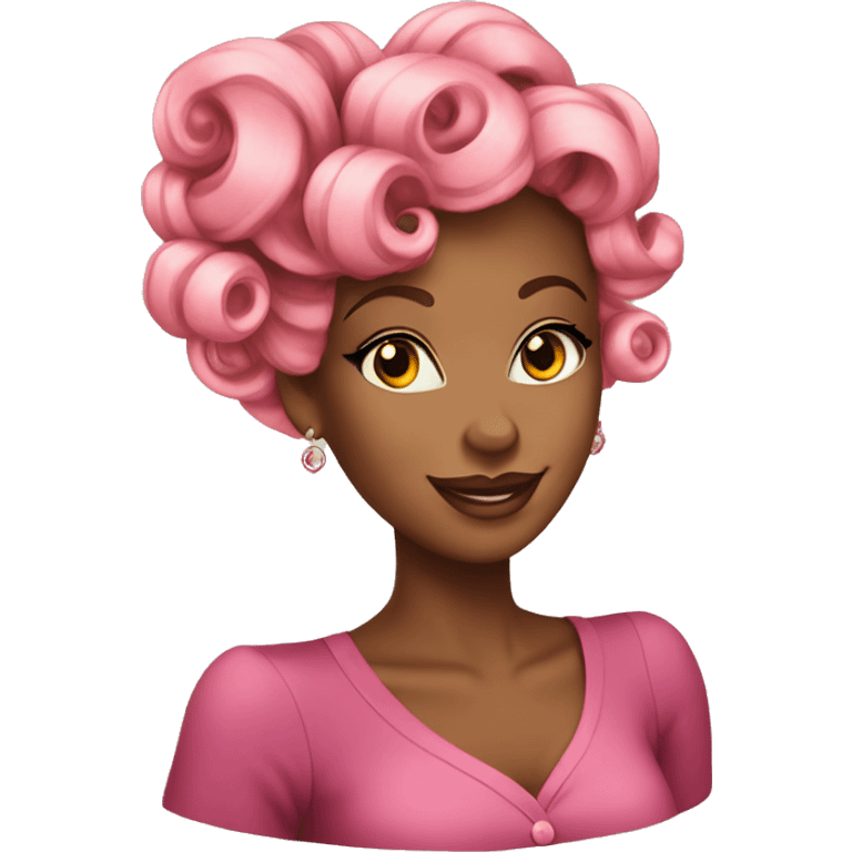 Pink French roll hairstyle with pin curls African American woman  emoji