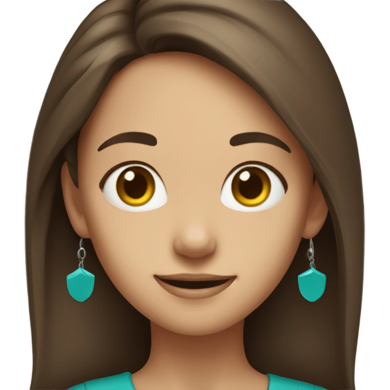 smiling girl with brown hair with teal earring that looks like a house emoji