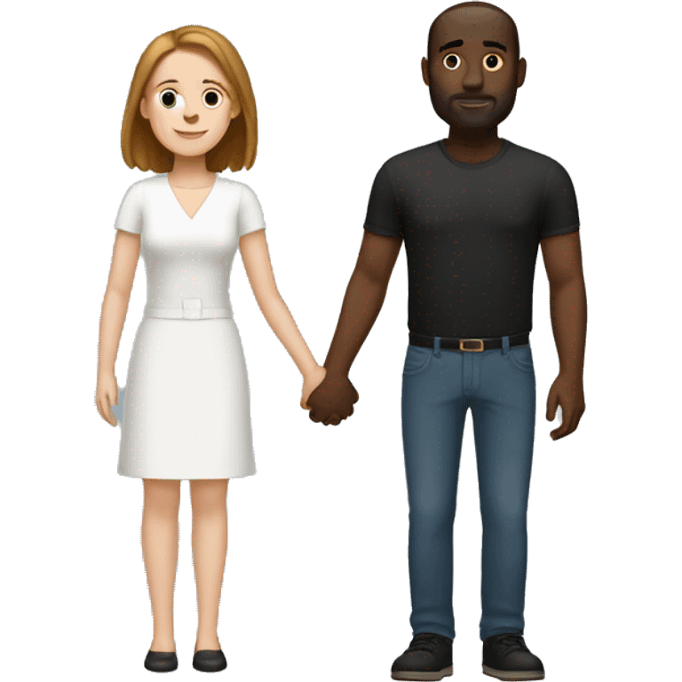 White woman with brown bob hair holding hands with a tall slim black man with a fade emoji