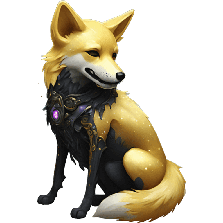 Black iridescent dog fox zombie skeleton gold mechanical nebula galaxy stars flowers fairy lights vintage emoji