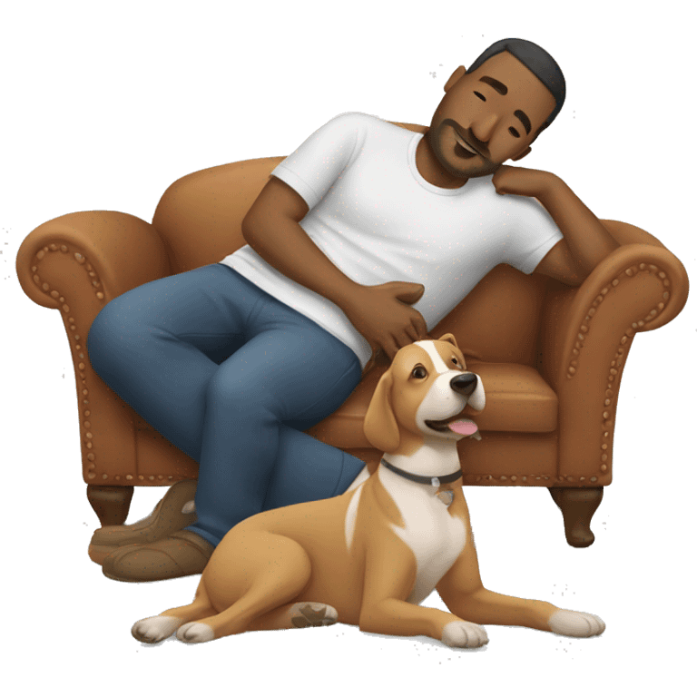 man lying down with 2 dogs emoji