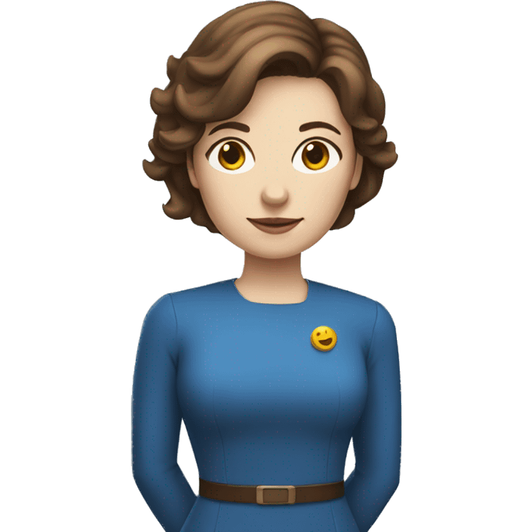 superhero female headteacher with short brown hair and blue dress  emoji