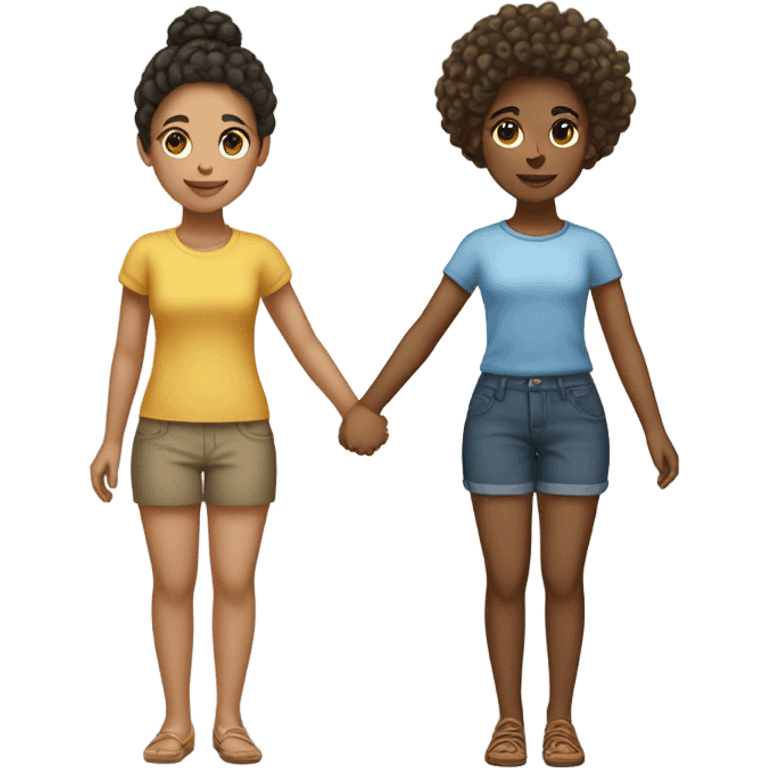 Full body, Two girls holding hands light skin  one  with a curly bun and one  with curly hair emoji