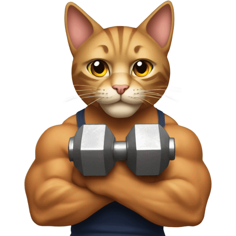 A muscular cat lifting dumbbells emoji