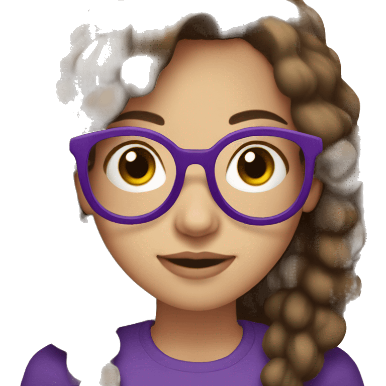 Girl with brown hair and brown eyes with round glasses with violet frame  emoji