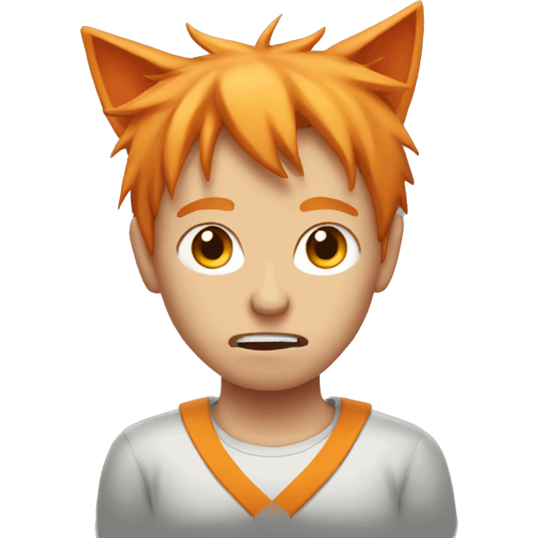 Orange haired boy with cat ears and very very angry emoji