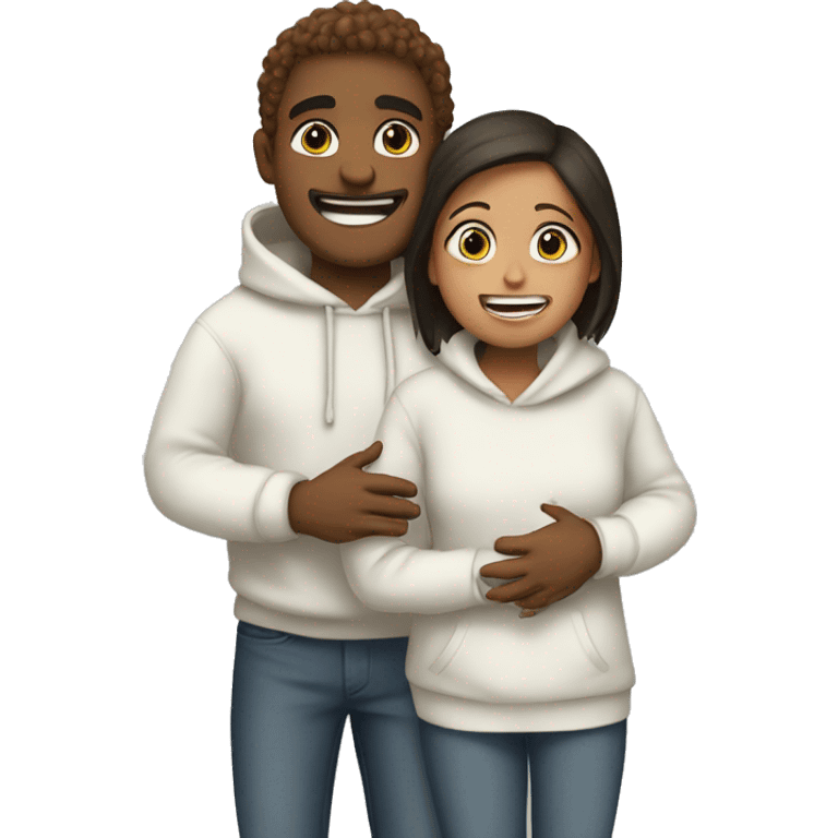 An emoji of a man wearing a white hoodie, standing next to his sister. He is hugging her warmly, showing a close sibling bond emoji