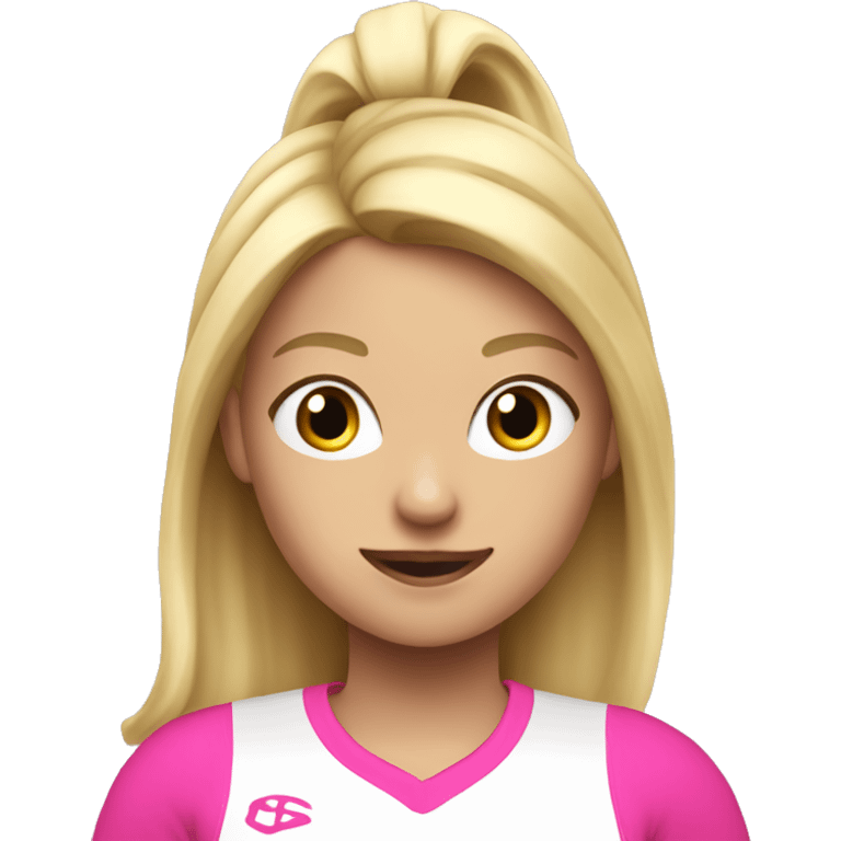 Blondie girl in in pink clothes that is doing sport emoji