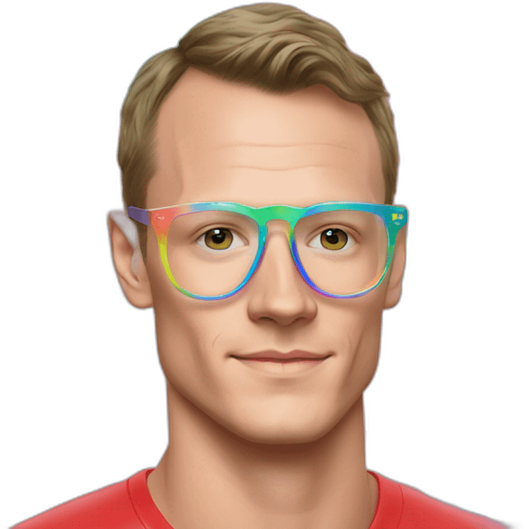 Jonathan Toews wearing glasses inside a rainbow bubble with pastel roses emoji