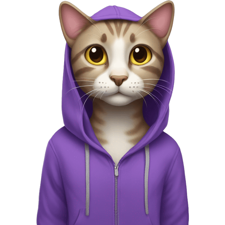 A cat wearing a purple hoodie  emoji