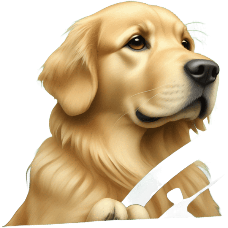 Golden retriever driving a green jeep emoji