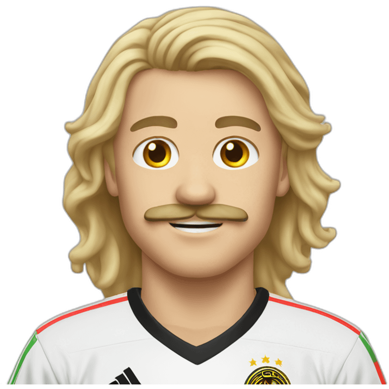 face man blonde hair long hair blonde moustache wearing a germany soccer shirt emoji