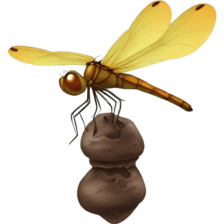 Dragonfly sitting on a poop emoji