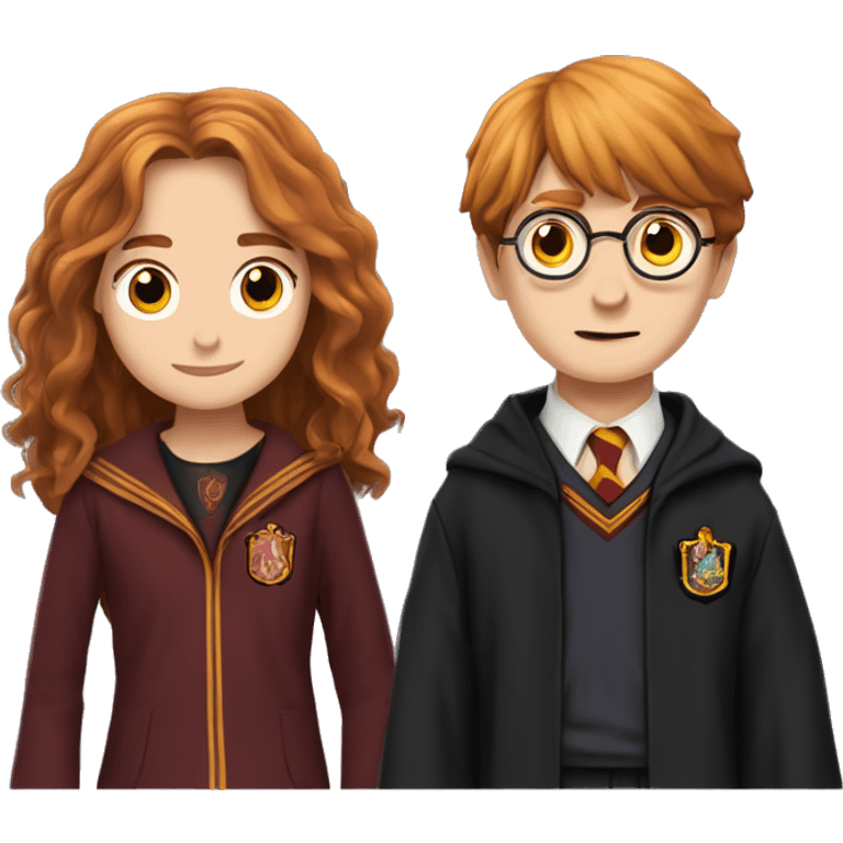 harry potter with hermoine granger and ron weasley standing together emoji