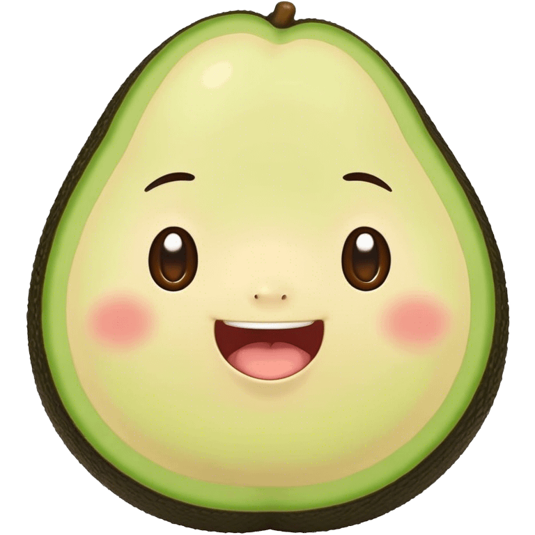 Cute Kawaii Avocado, round and cuddly, soft green with a tiny brown pit, blushing cheeks, a joyful smile, tiny arms outstretched, a warm and healthy glow! emoji