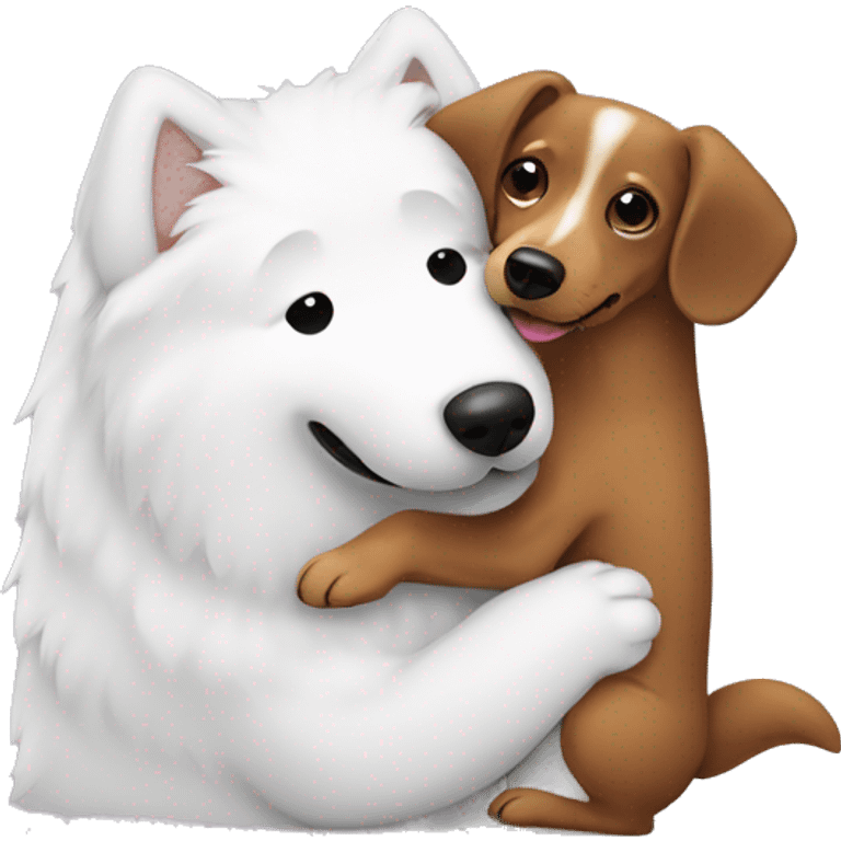 Samoyed hugging a dachshund emoji