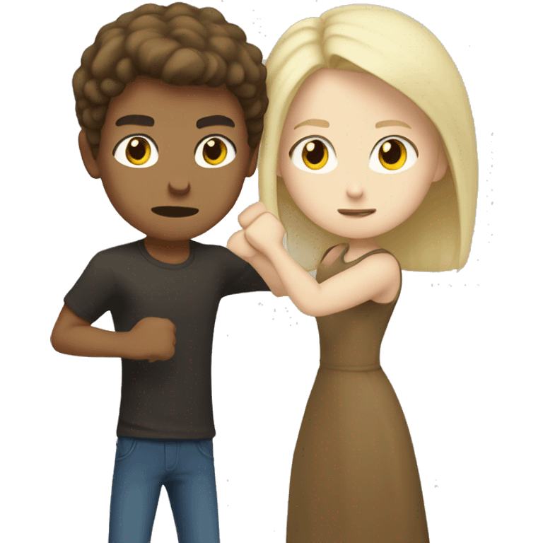 Brown haired girl punching pale blonde boy emoji