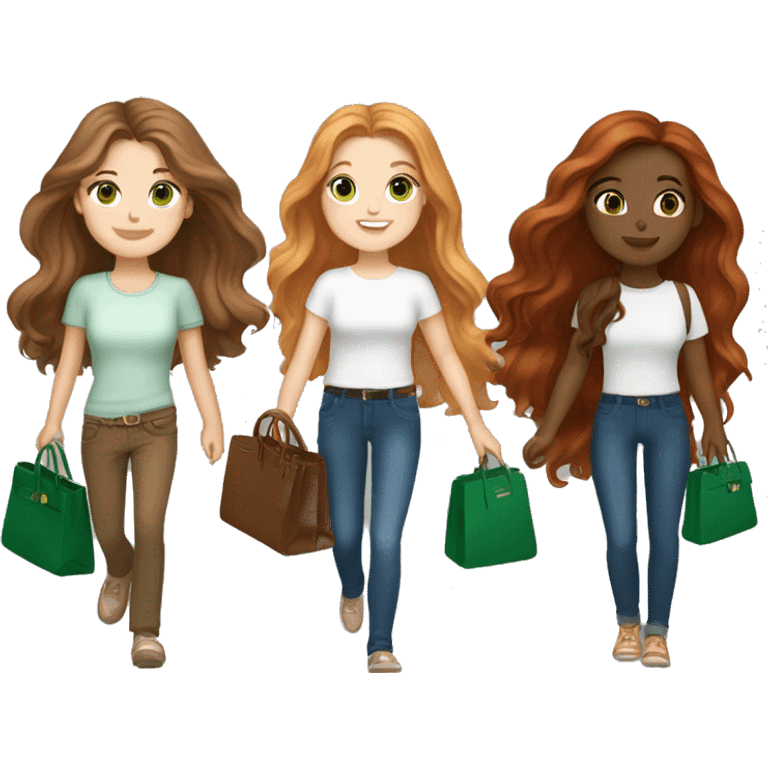 Two best friends carrying birkins one brunette long hair  with green eyes and light skin and another one redhead with light skin and brown eyes and long hair emoji