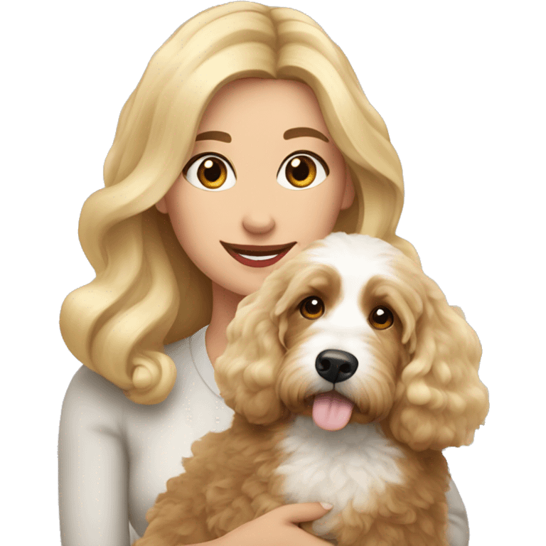 pretty blonde lady with her bernedoodle emoji