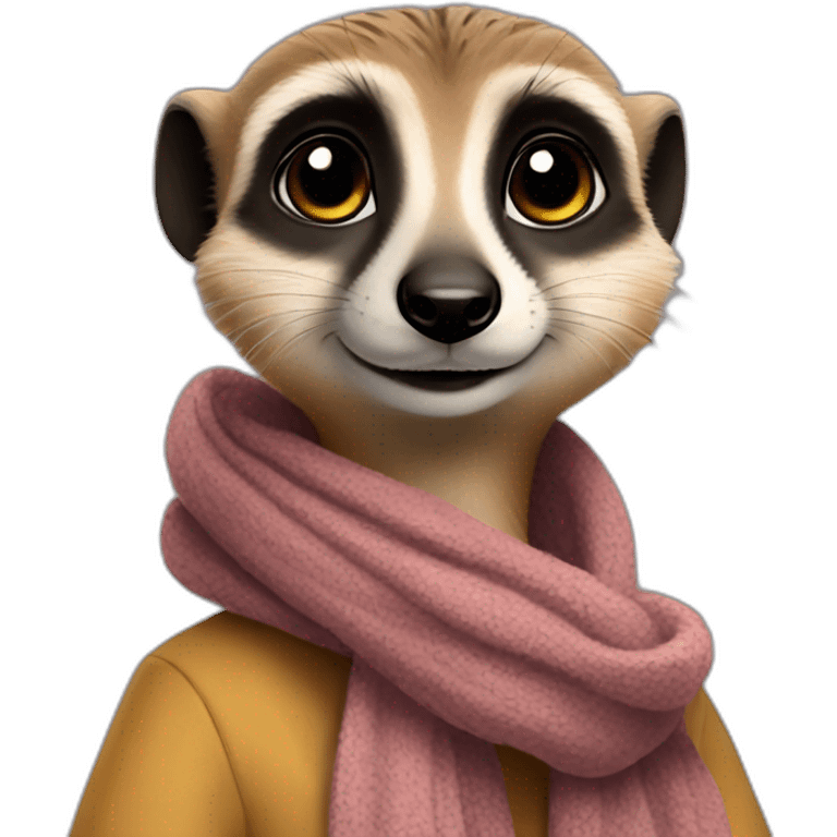 a meerkat with girly brown hairs, a scarf, and large fancy earrings emoji