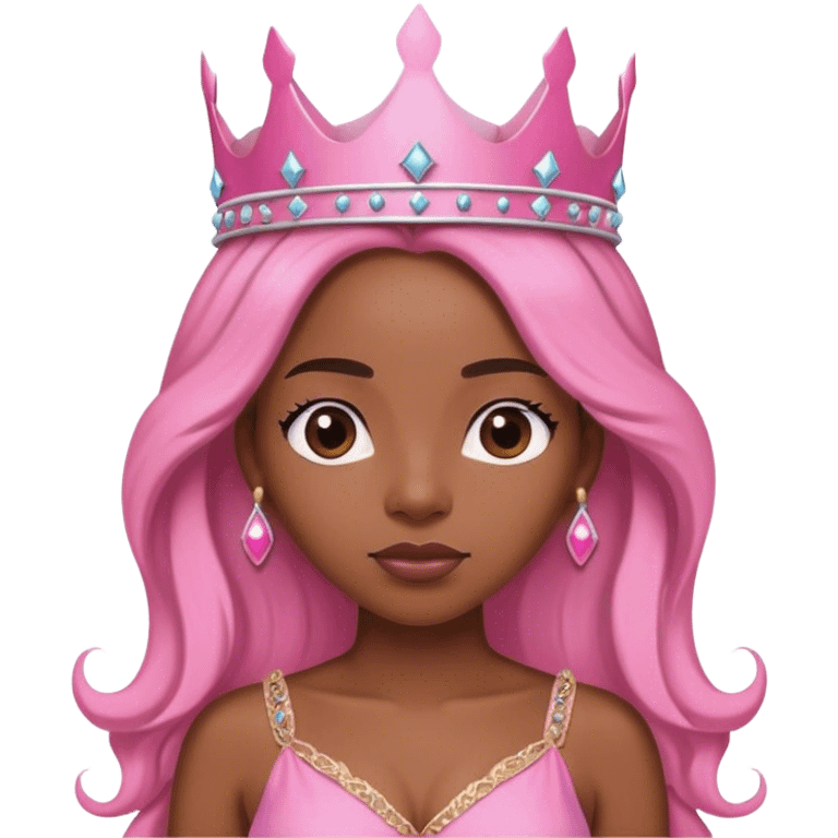 Crown black women with long hair pink dress pink crown facing forward emoji