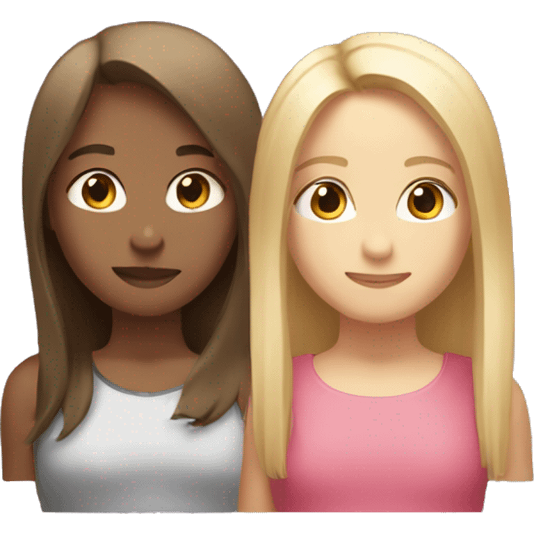 Long blond straight haired smaller girl and a shorter brown haired taller girl emoji