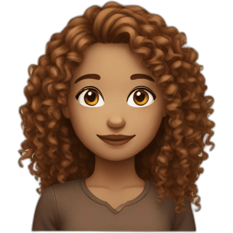 Mixed girl /curly long hair, brown cinnamon color/ with brown eyes  emoji