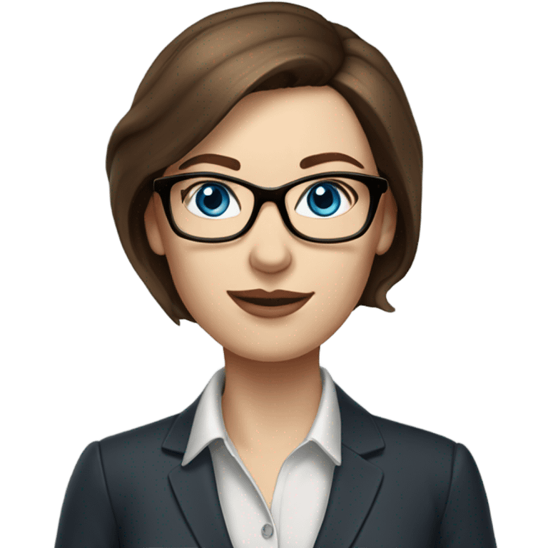 Brown hair up pale beautiful corporate woman with glasses and blue eyes emoji