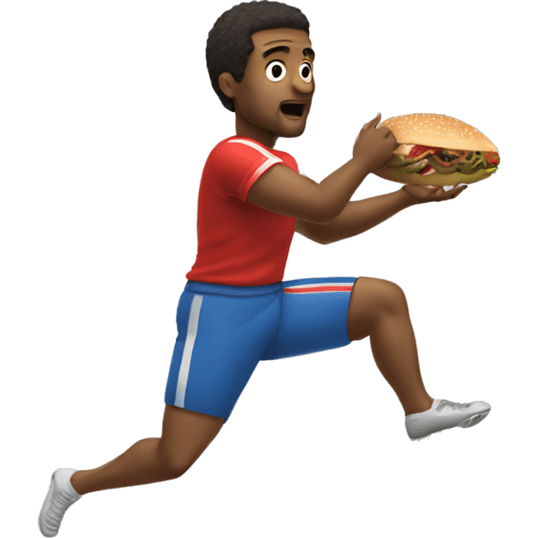 a man holding a kebab whilst kicking a football emoji