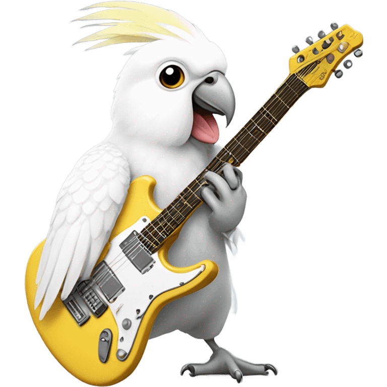 White cockatiel playing electro guitar emoji