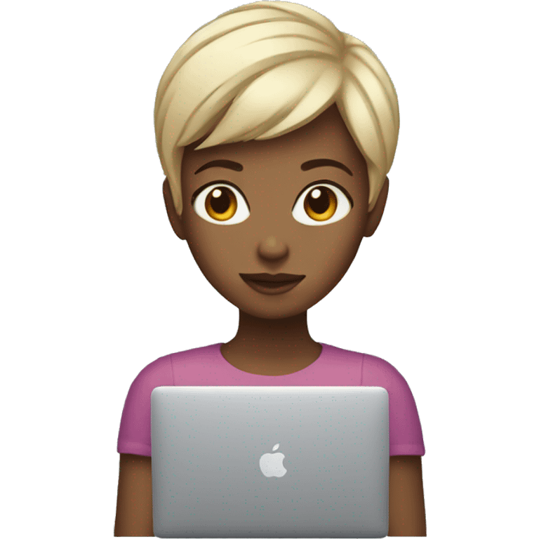 Girl short hair with macbook emoji