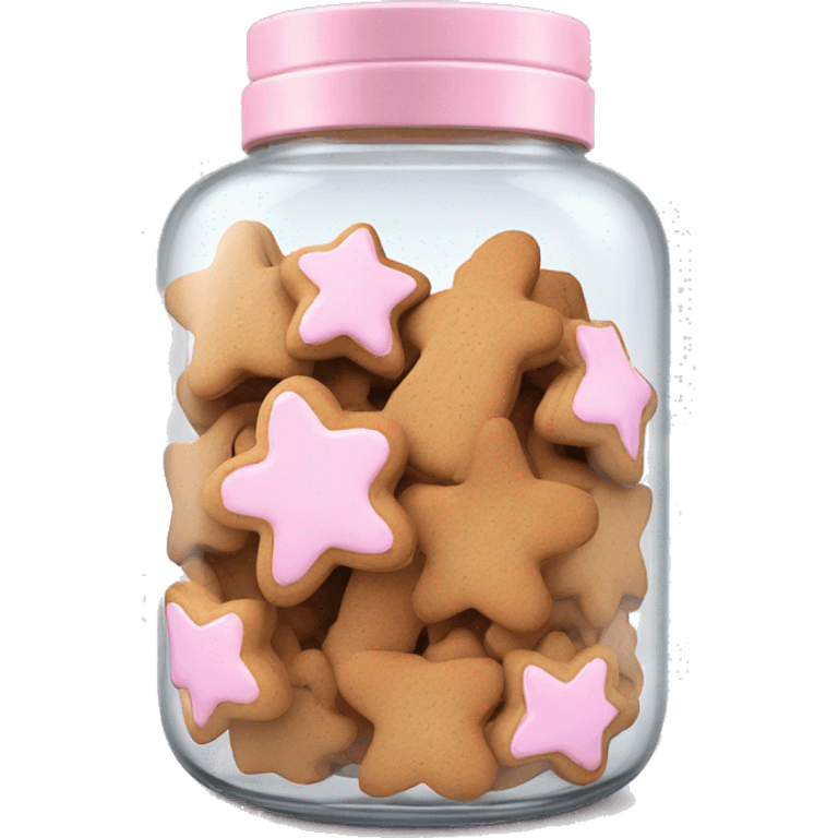 Realistic glass cookie jar with light pink lid full of gingerbread cookies isolated.  emoji