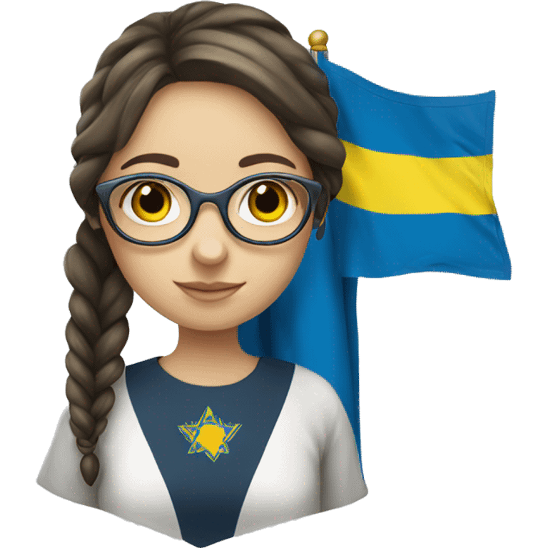 Ukrainian girl with glasses holding Israeli flag  emoji