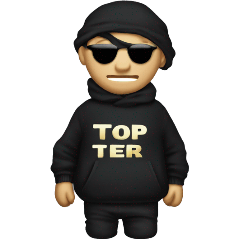 Thief wearing all black clothes stealing a money bag with the words Top Tier embroidered on it emoji