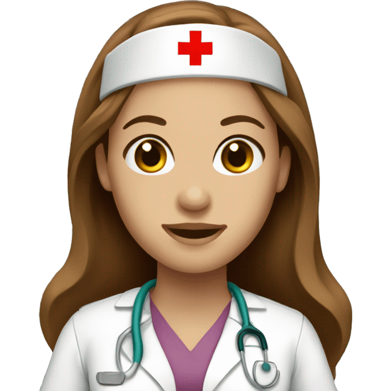 Nurse with long brown hair fair skin emoji