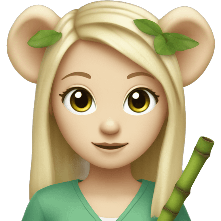 White Girl with blonde hair and green eyes and koala ears holding bamboo stick  emoji