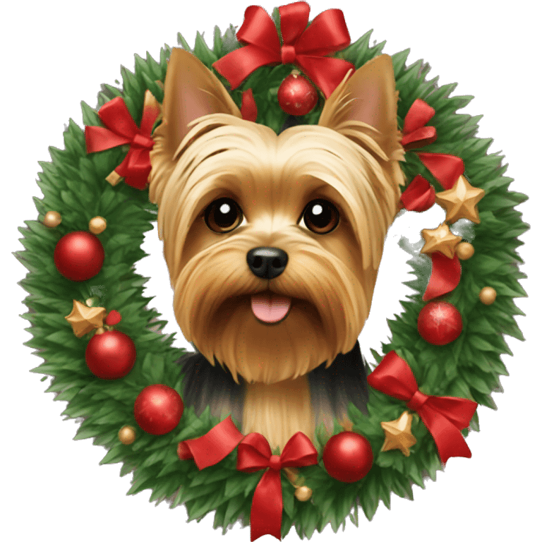 Yorkie in a Christmas wreath emoji