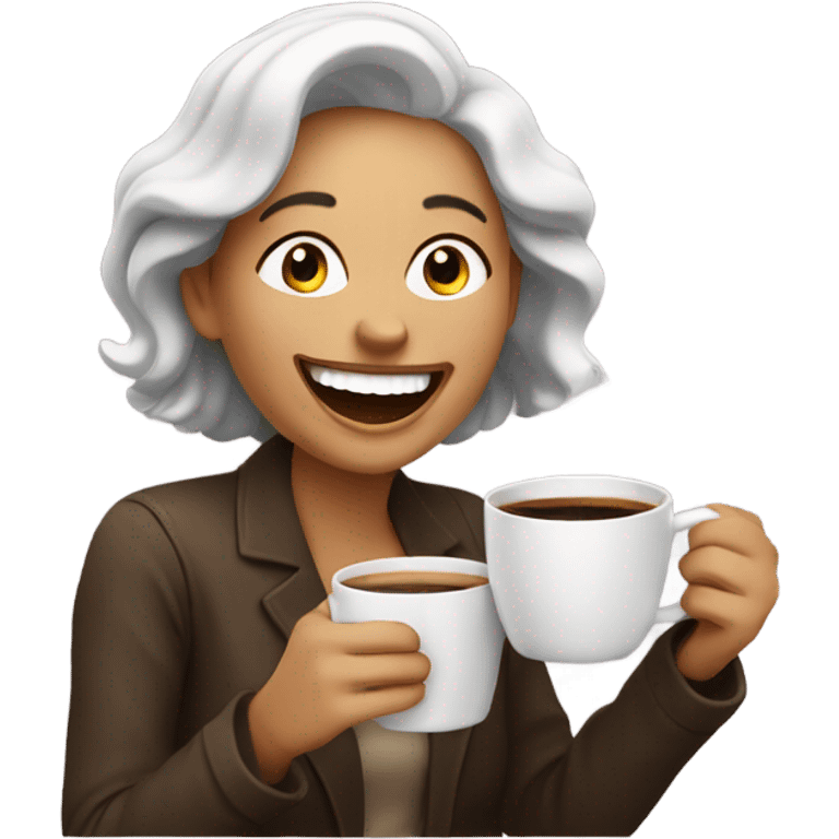 Lady laughing holding coffee  emoji