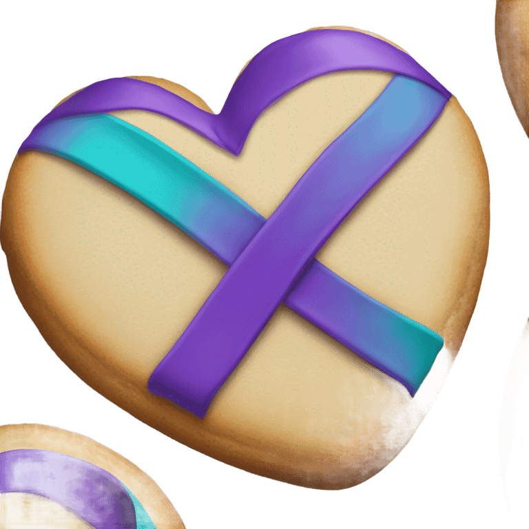 Cookie heart with purple teal awareness support ribbon emoji