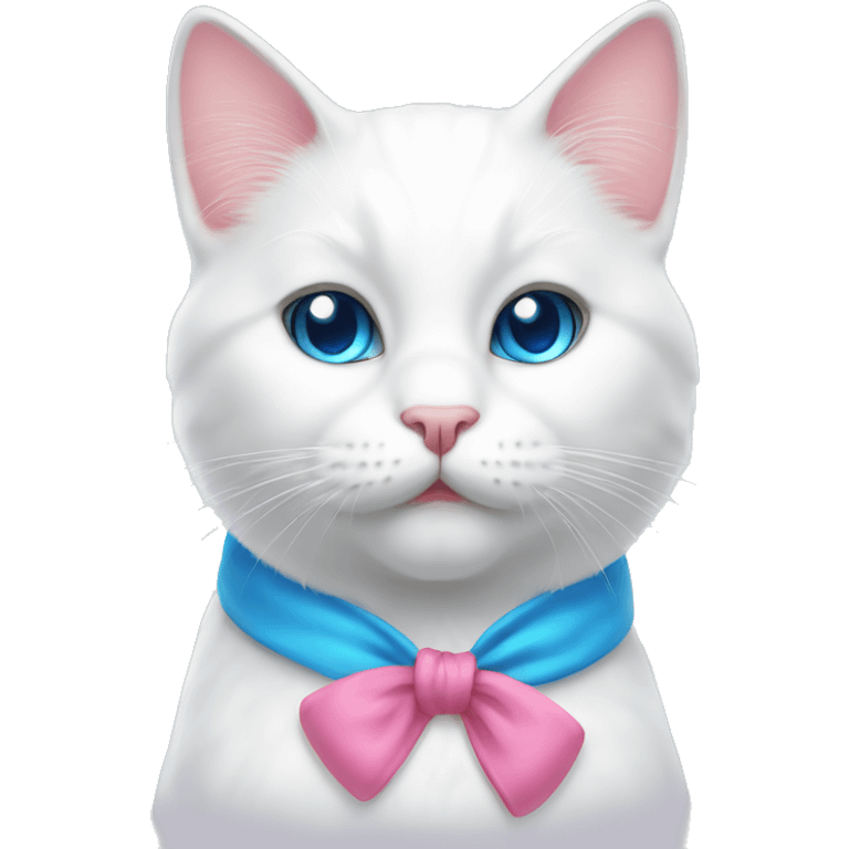 white cat with a pink bow and blue eyes emoji