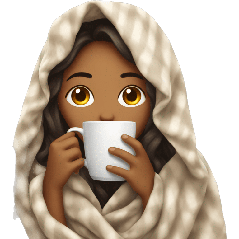 girl inside a blanket sipping coffee eyes closed emoji