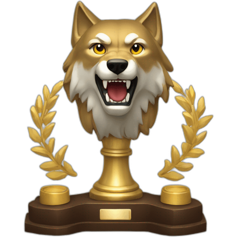 generate trophy with a wolf head with a big stand emoji