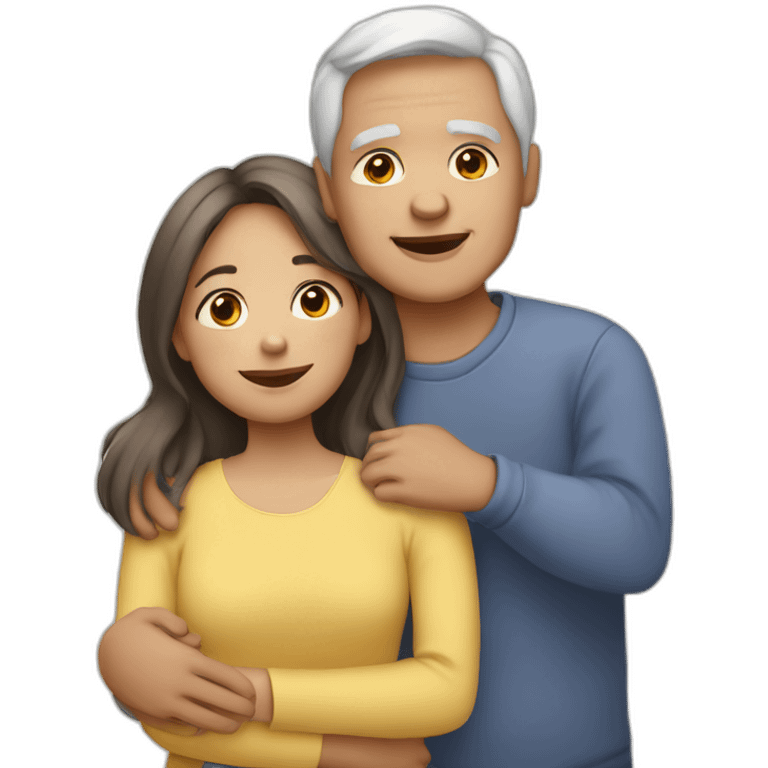 A girl hugs her two elderly parents (light skin color, dark hair) emoji