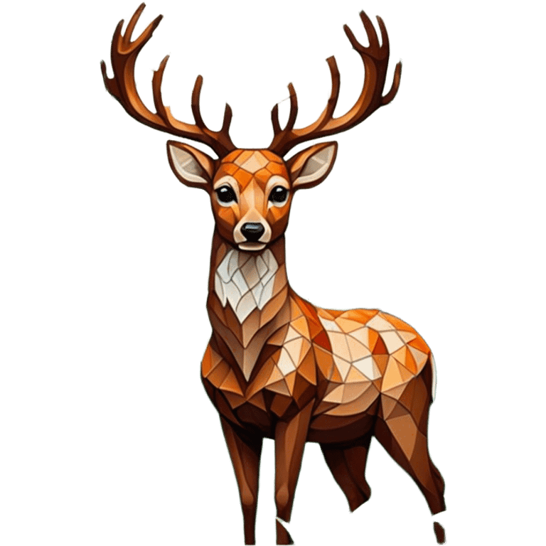 Mosaic art icon, colorful tiles forming an image of a deer in the forest, lush trees and nature elements, intricate tile patterns, detailed forest background, minimalistic style, clean lines, transparent background. emoji