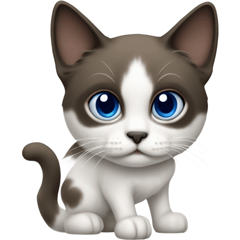 Snowshoe cat with small white patch by nose, dark face and blue eyes and darker full body emoji